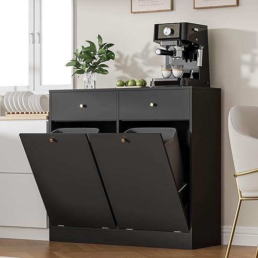 Double Tilt Out Trash Can Cabinet, Trash Storage Cabinet by Housoul