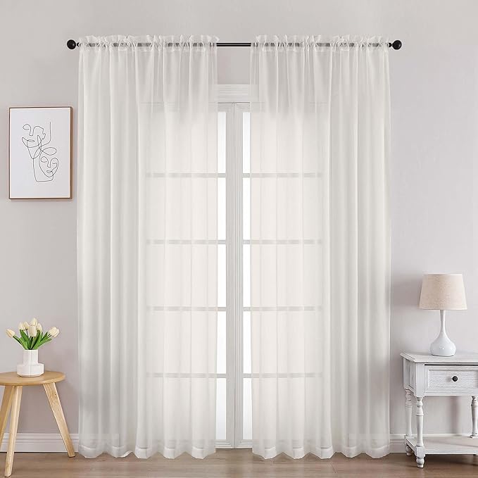 Chyhomenyc Ivory Sheer Curtains 84 Inches Long 2 Panels Set, Light Filtering by Chyhomenyc