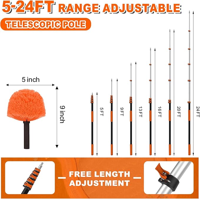 30FT Reach Cobweb Duster with Extension Pole, High Ceiling Long Duster with - Image 3