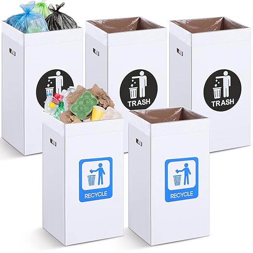 Tioncy 5 Pcs 40 Gallon Corrugated Cardboard Trash Cans Recycling Bins by Tioncy