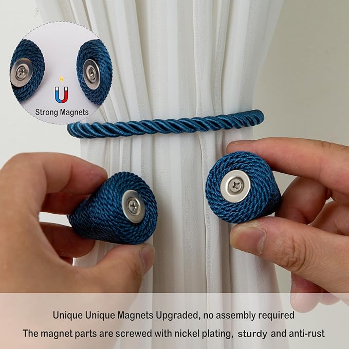 Magnetic Curtain Tiebacks 4 Pack Outdoor Rope Curtain Tie Backs Decorative - Image 3