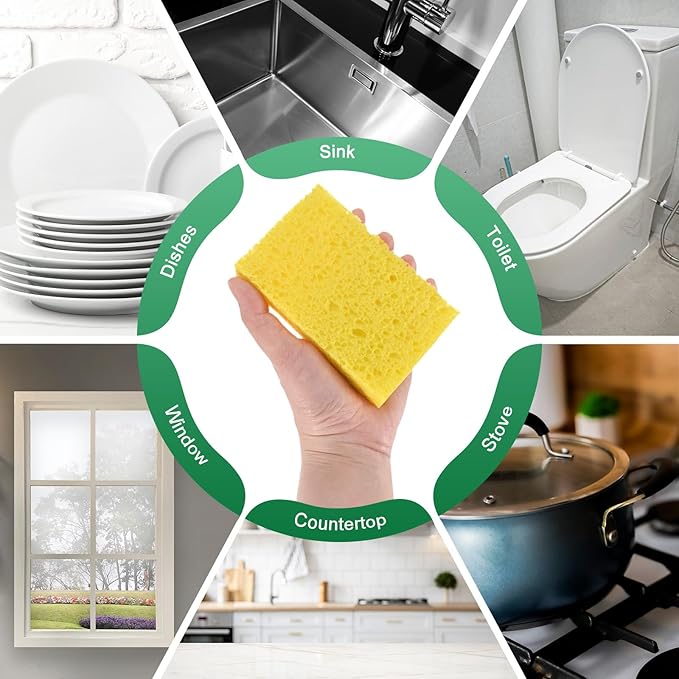 12-Pack Kitchen Sponges, Condense Eco Cellulose Non-Scratch Scrub Heavy Sponge - Image 6