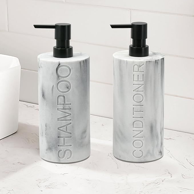 Marble Resin 2 Piece Shampoo and Conditioner Dispenser Set, Luxurious - Image 6