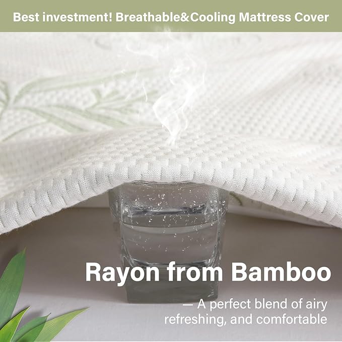 King Mattress Protector Waterproof Mattress Pad Washable Bamboo Rayon Mattress - Image 4