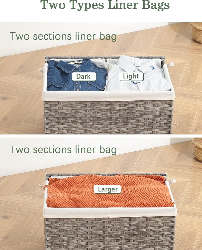 Storage Basket with Lid Rattan Storage Basket with 2 Separate Lid, 27.8 Gallon - Image 5