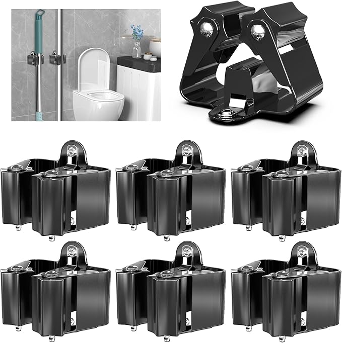 3-H Stainless Steel Broom Holder Wall Mount 6-Pack- Heavy Duty Mop Organizer by 3-H