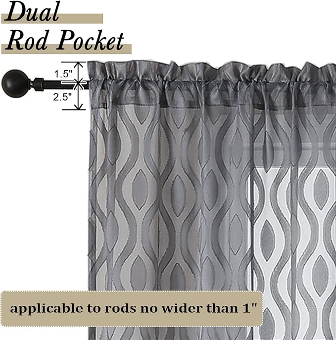 Aiyufeng Grey Valances for Windows, Clip Jacquard Chic Wavy Line Voile Sheer - Image 4