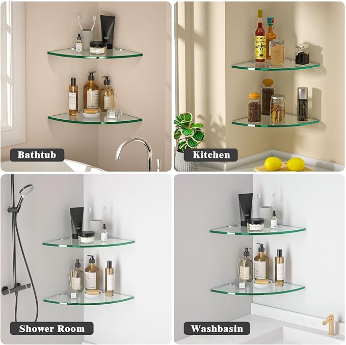 Corner Glass Shower Caddy 2 Pack 8MM-Thick Tempered Glass Shelf No Drilling - Image 7