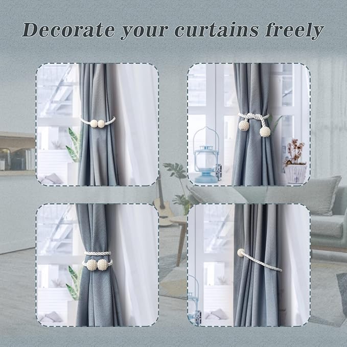 Hion Magnetic Curtain Tiebacks Gray Blue 6 Pack, Curtain Tiebacks Buckles - Image 4