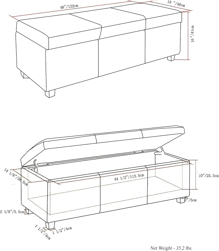 SIMPLIHOME Avalon 48 inch Wide Contemporary Rectangle Storage Ottoman Bench in - Image 15
