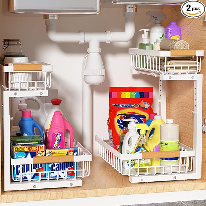 Under Sink Organizer 2 pack, 2 Tier Slide Out Under Sink Organizers And Storage by Liuoud