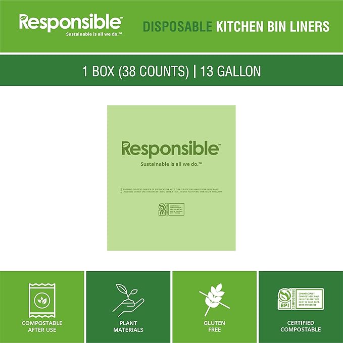 Responsible Products Kitchen Bin Liners, Certified Compostable, Heavy Duty - Image 5
