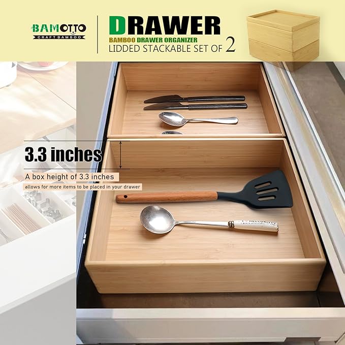 Stackable Bamboo Drawer Organizer Set – 2 Boxes - Image 3