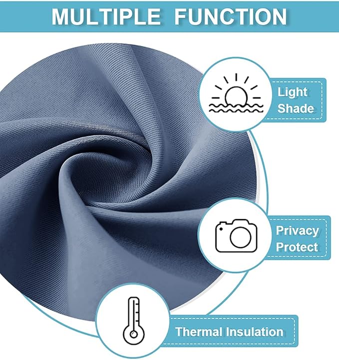 RYB HOME Blue Blackout Curtains 63 inch Length 2 Panels Set - Image 3