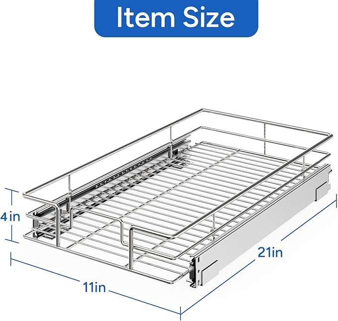 ROOMTEC Pull Out Cabinet Organizer, Cabinet Pull Out Shelves 11" W x 21" D - Image 3