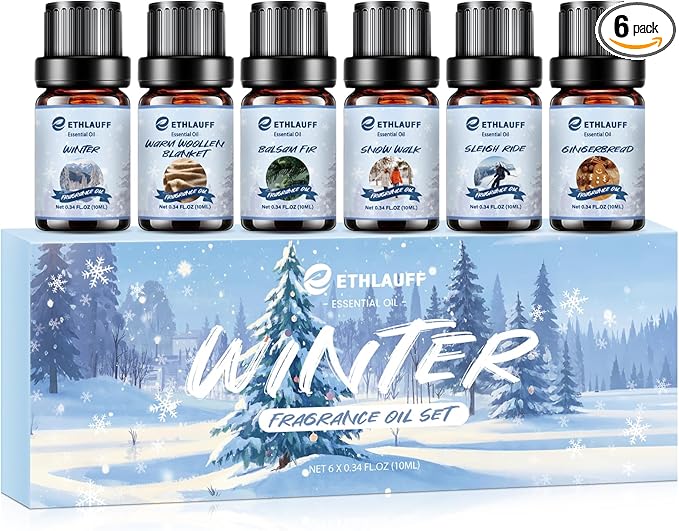 Essential Oils Set, Warm Woollen Blanket, Balsam Fir, Snow Walk, Sleigh Ride by Ethlauff