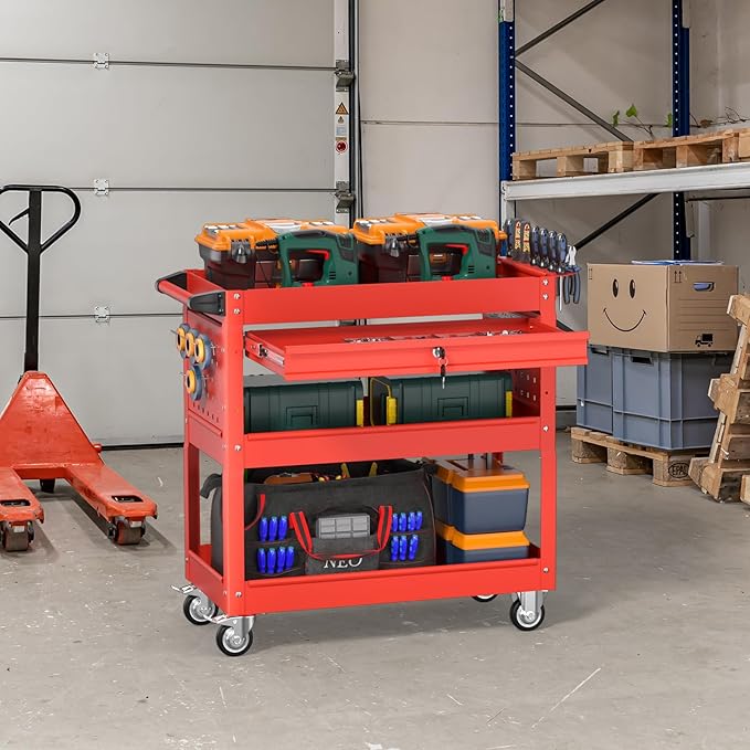 3 Tier Rolling Tool Cart on Wheels, Heavy Duty Service Cart Industrial Utility - Image 7