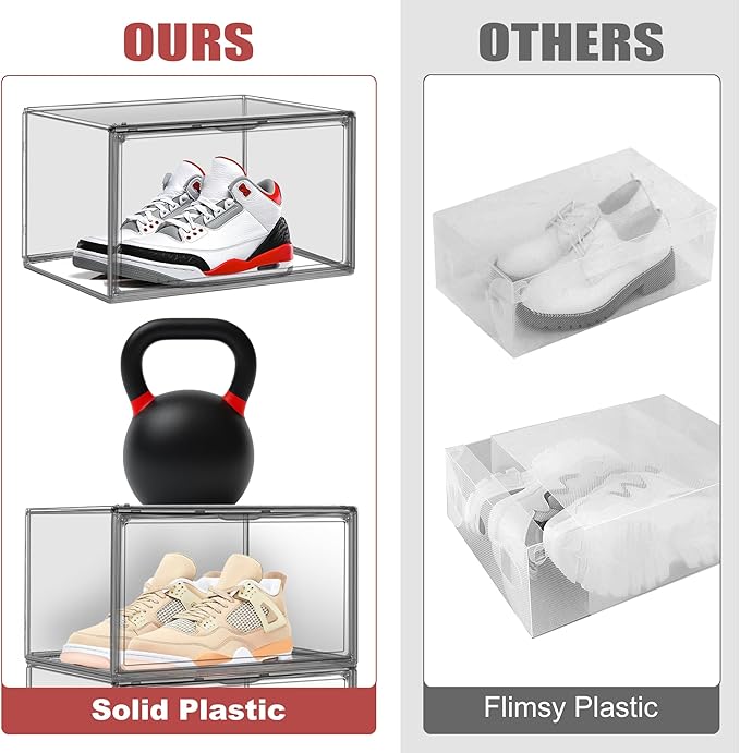 4 Pack Grey Shoe Storage Boxes Clear Plastic Stackable Shoe Display Case - Image 5