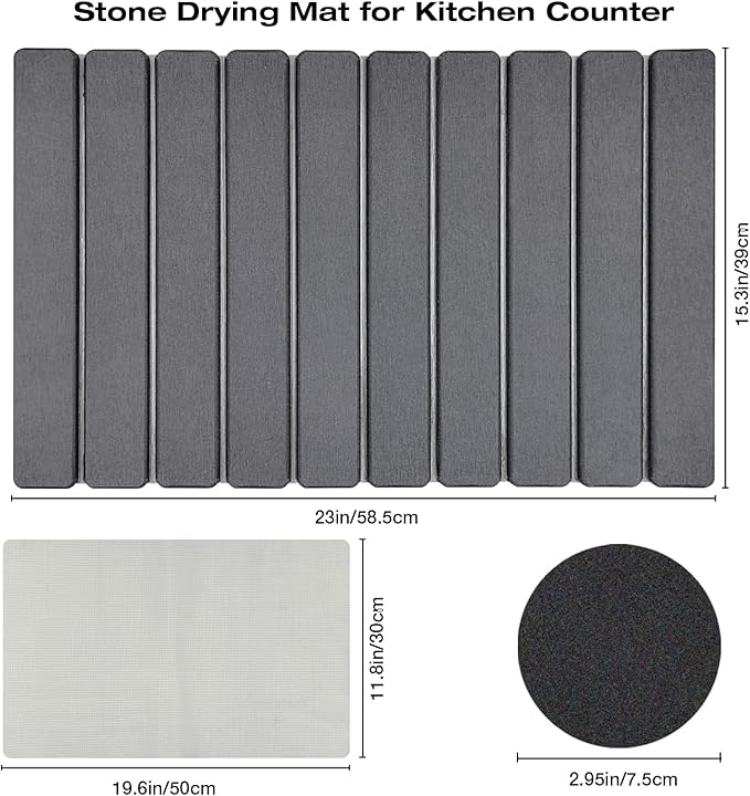 Large Diatomite Kitchen Counter Drying Mat – 24”x16”, Aesthetic Stone Mat - Image 4