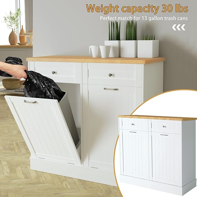 Betterhood Tilt Out Trash Cabinet 10 Gallon Wooden Free Standing Laundry Sorter - Image 4