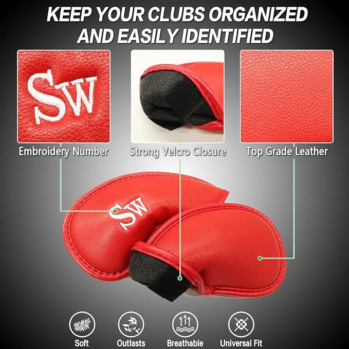 FINGER TEN Premium Synthetic Leather Stylish Iron & Wedge Golf Head Covers - Image 3