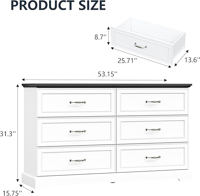 6 Drawer Dresser for Bedroom, Rustic Farmhouse Dresser - Image 2