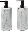 Marble Resin 2 Piece Shampoo and Body Wash Dispenser Set, Luxurious Refillable by IndecorHome