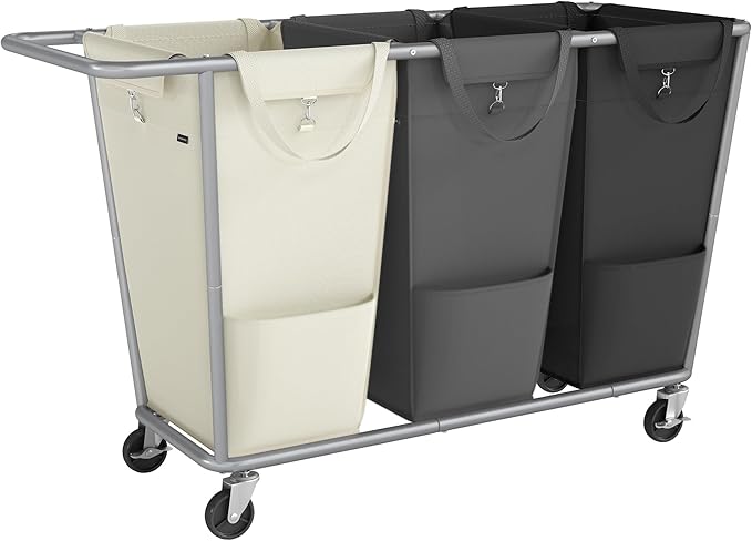 SONGMICS Laundry Basket with Wheels, 76.6 Gallons, 3-Section Rolling Laundry by SONGMICSbySONGMICSHOME