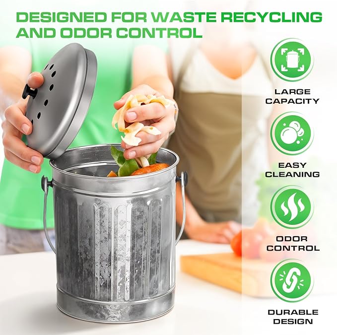 Plexon Countertop Compost Bin Kitchen Indoor, - Image 3