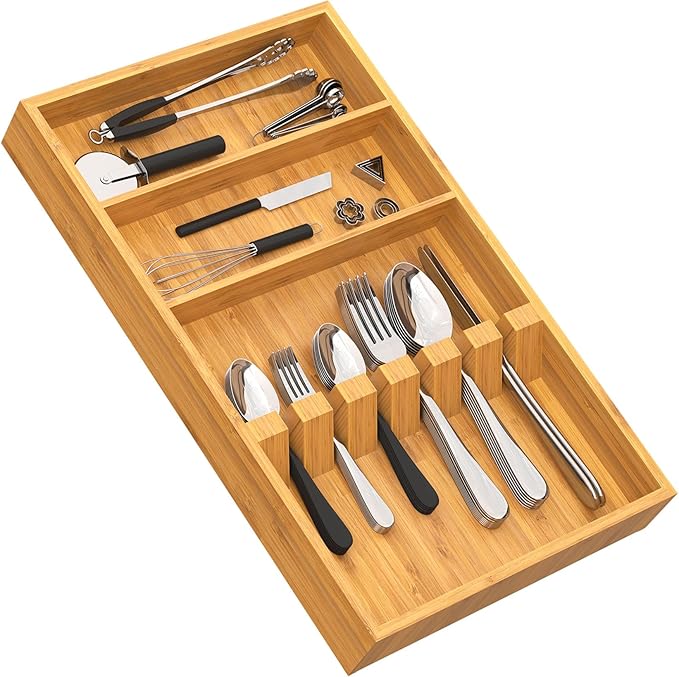 Yofidra Pure Bamboo Silverware Drawer Organizer: 16.53" Lx10 Wx1.93 H Large by Yofidra