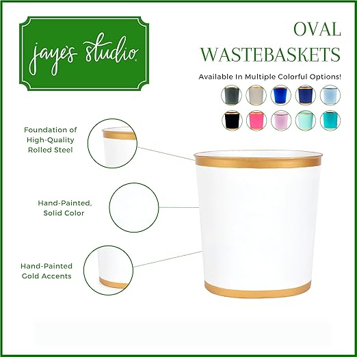 Jaye's Studio Mattie Decorative White and Gold Bathroom Trash Can, Metal Waste - Image 5