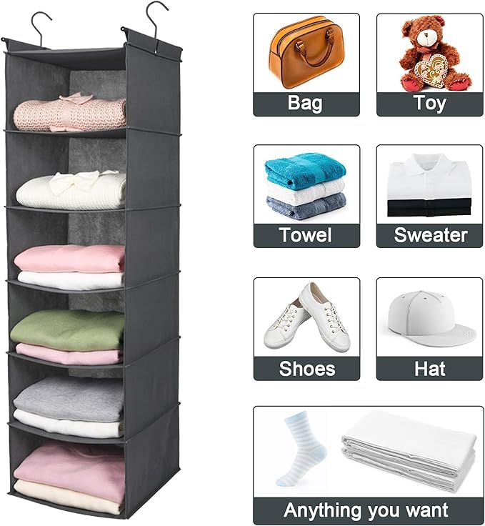 MAX Houser 6 Tier Shelf Hanging Closet Organizer, Closet Hanging Shelf - Image 7