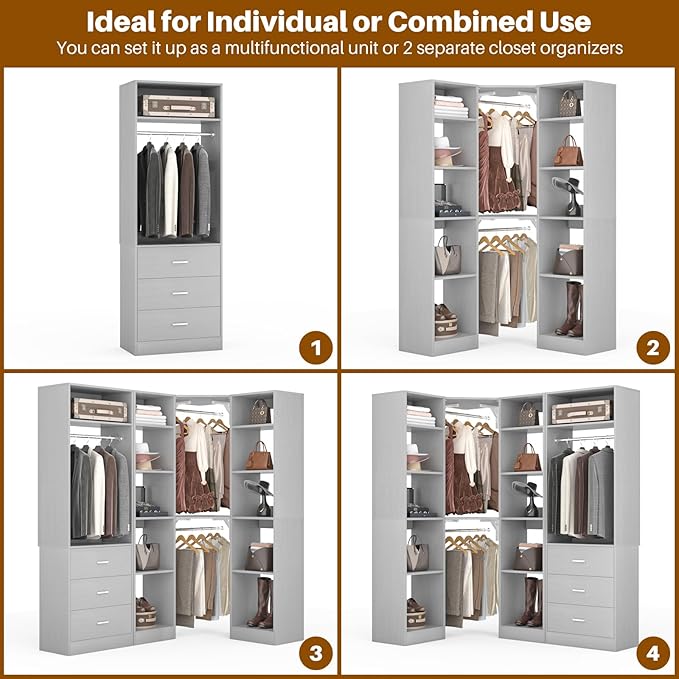 Corner Closet System with 3 Drawers, Corner Closet Organizer System with 13 - Image 6