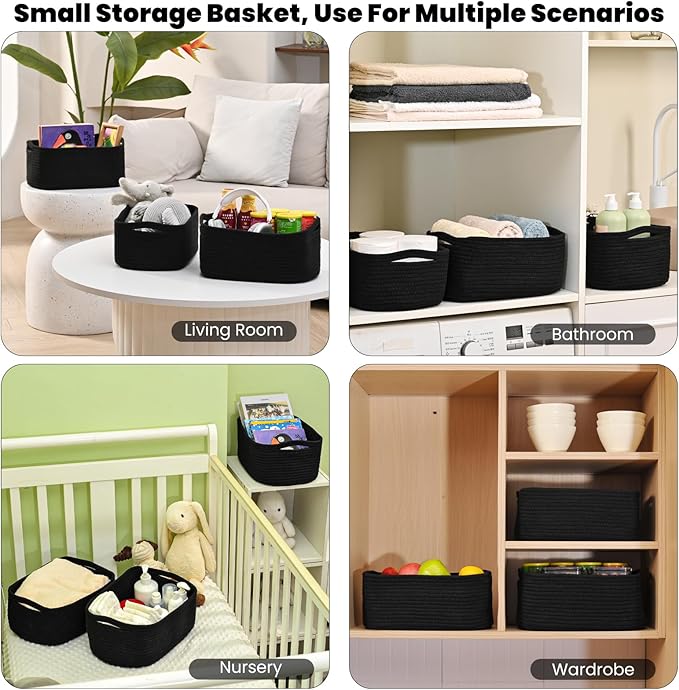 Small Black Baskets for Organizing, Storage Baskets for Shelves, Small Woven - Image 5
