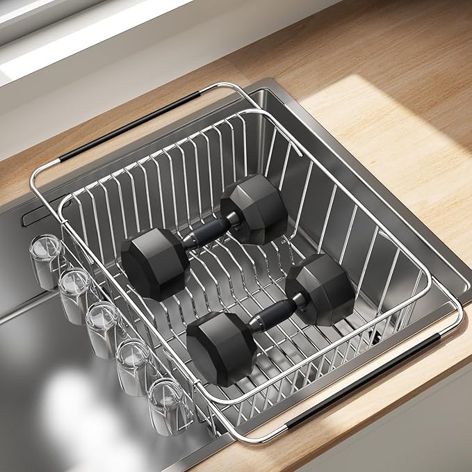 Dish Drying Rack in Sink, Extendable Stainless Steel Dish Drainers - Image 9