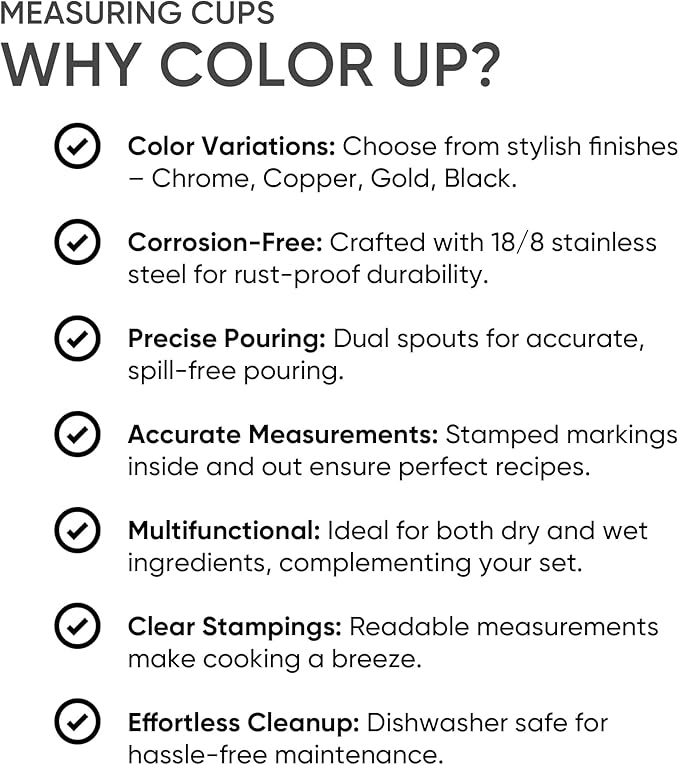 Color Up 2 Cup Measuring Cup, 480ml Copper Stainless Steel Metal Measuring Scoop - Image 4