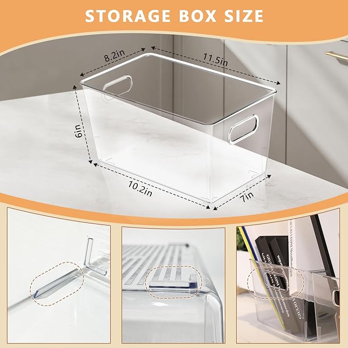 MOONEDGE 6-Pack Clear Plastic Storage Bins — Open-Top PET Storage Containers & - Image 2