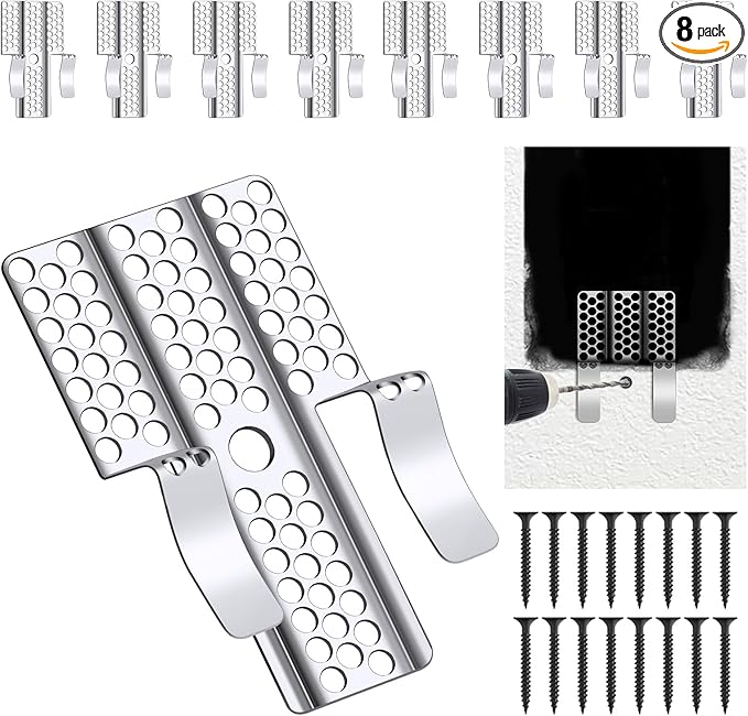 Drywall Repair Clips, 8 Pack Stainless Steel Wall Patch Kit by AdventureBuiltHomePerfected