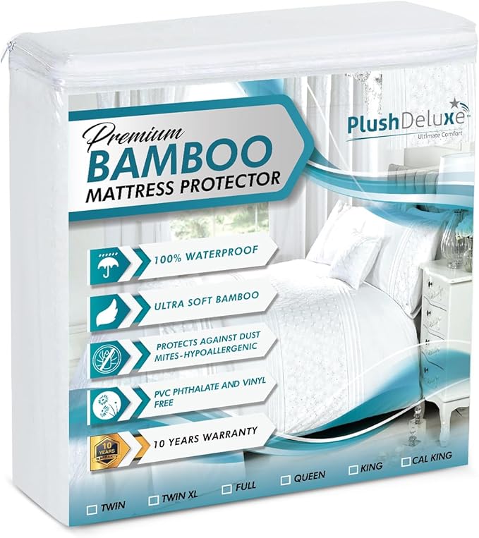 PlushDeluxe Premium Bamboo Mattress Protector – Twin XL Size, Waterproof by PlushDeluxe
