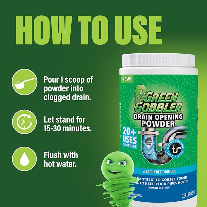 Green Gobbler Drain Clog Remover & Drain Cleaner Powder, 20+ Treatments - Image 3
