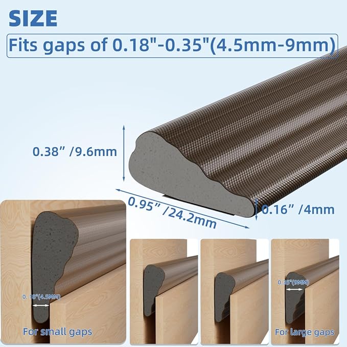 Wedge-Shape Window Weather Stripping Door Frame Seal Strip 2Pcs×196" Brown - Image 2