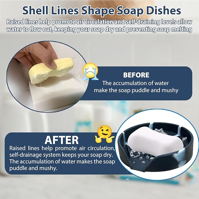 Self Draining Soap Dish, Silicone Suction Cup Soap Holder Tray Savers Container - Image 3