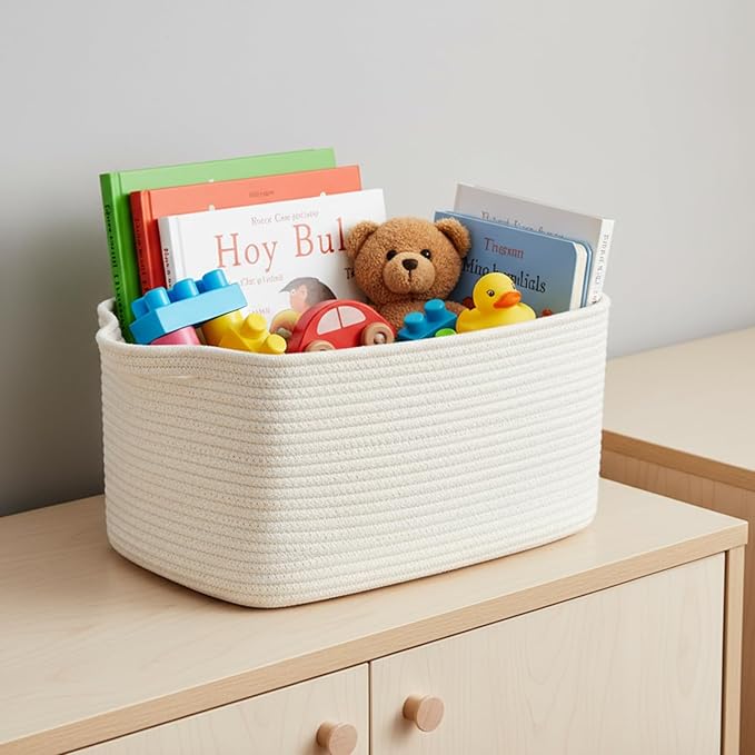 Cotton Rope Storage Basket 15"x10"x9" – Fabric Storage Bins - Image 8