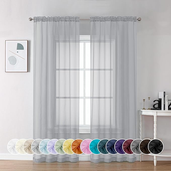 Chyhomenyc Light Grey Sheer Curtains 84 Inch Length 2 Panels, Light Filtering by Chyhomenyc
