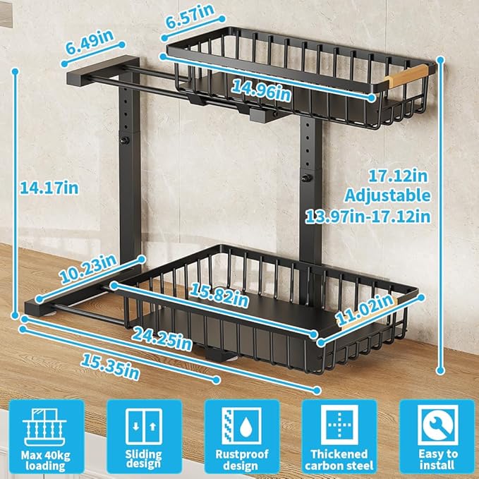 Under Sink Organizer, 2 Tier Under Sink Organizers and Storage, Metal Slide out - Image 6