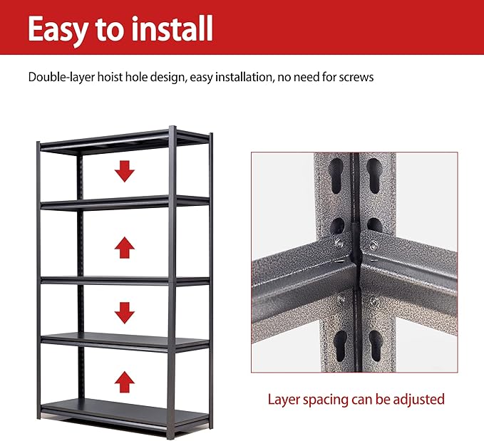 72" H Garage Shelving, Metal Storage Shelves, Adjustable 5 Tier Storage Rack - Image 5