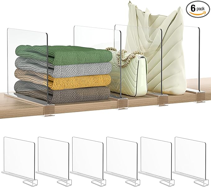 Shelf Dividers Purse Organizer for Closet: 6-Pack Acrylic Bag Storage Organizer by SortNStore