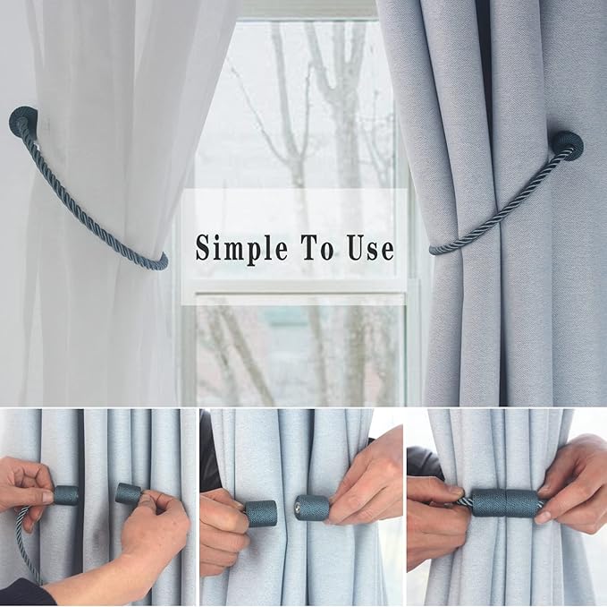 Magnetic Curtain Tiebacks 6 Pack Blue Curtain Rope Tieback Curtain Holders - Image 3