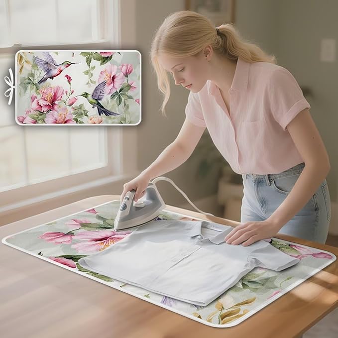 Hummingbird Ironing Mat for Table top Washer, Countertop, Floral Print Portable - Image 3