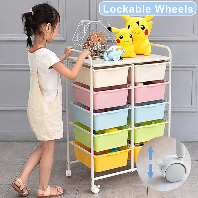 10 Drawers Rolling Storage Cart, Plastic Drawer Cart - Image 5